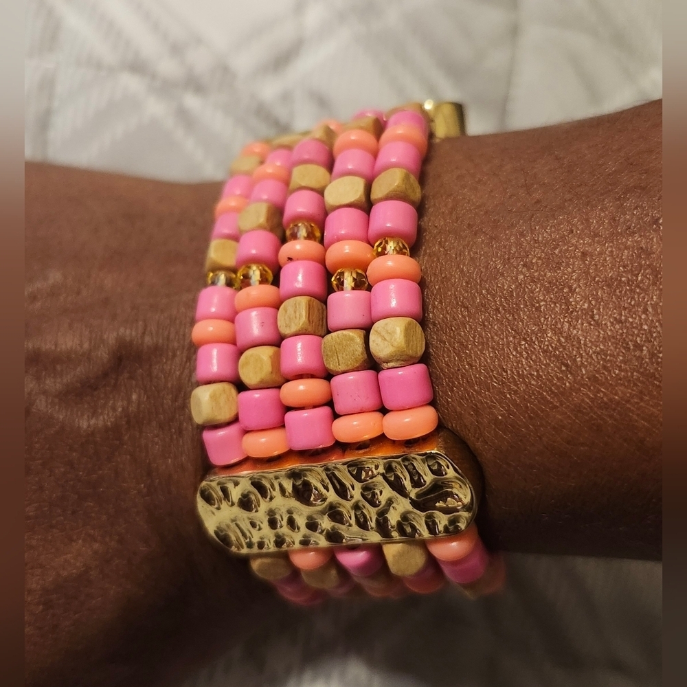 Lilly Pulitzer Beaded Pink & Peach Multi-Strand Stretch Bracelet